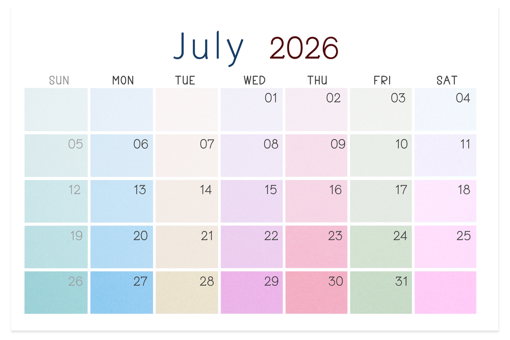 July 2026 Monthly Calendar